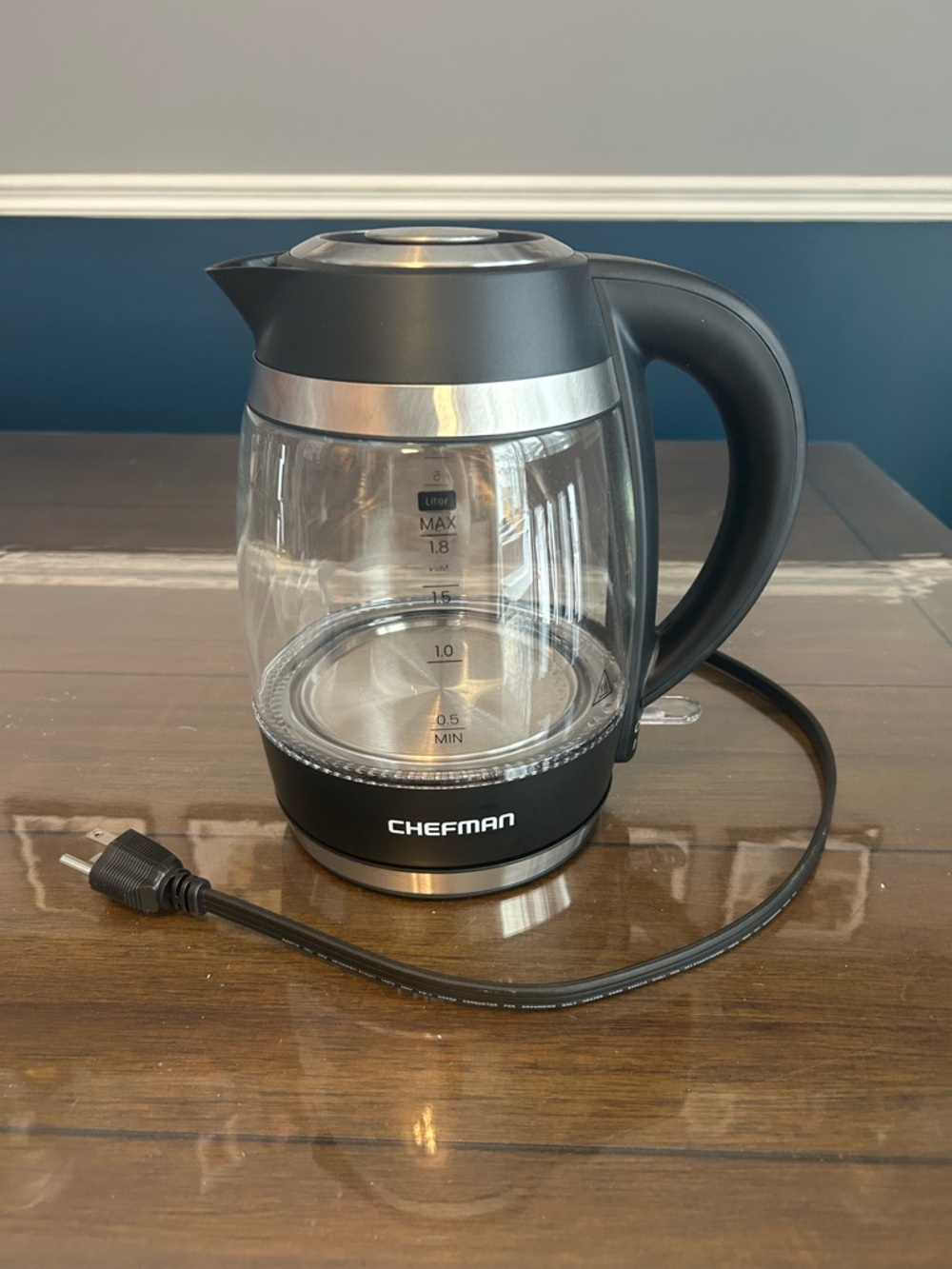 Chefman Glass Electric Kettle in Black and Silver